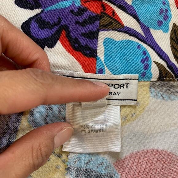 St. John Sport Pants Women 12 Multi Floral Fruit Butterfly Print Crop Marie Gray - Picture 7 of 10